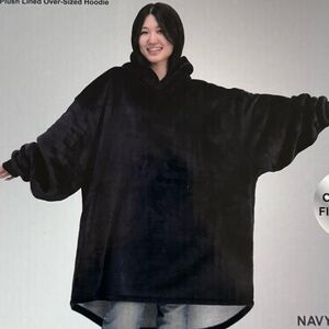 The wavy big hoodie Navy Plush Lined Oversized Hoodie